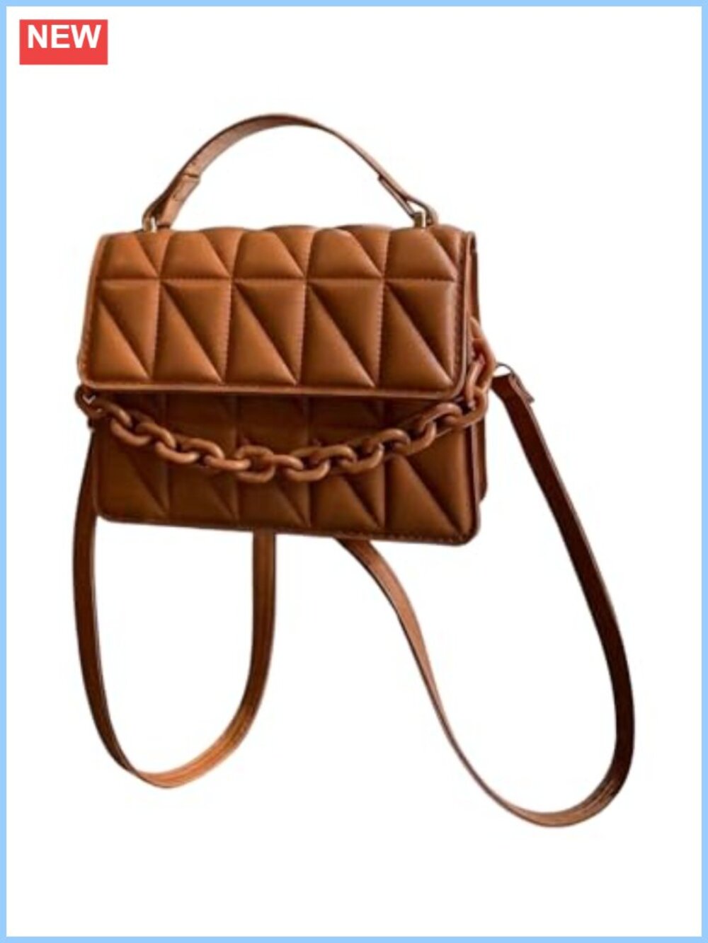 Quilted PU Leather Square Crossbody Bag Mini Satchel Chain Detail